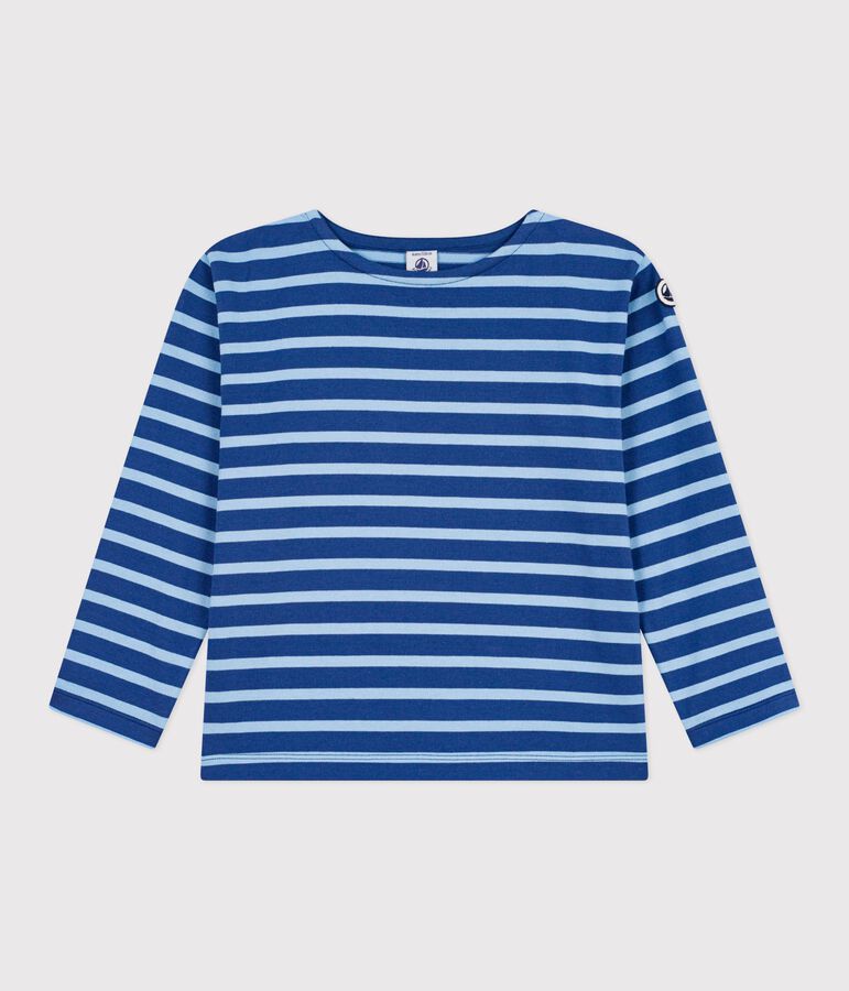 Katoenen gestreept marineshirt voor kinderen blauw/blauw