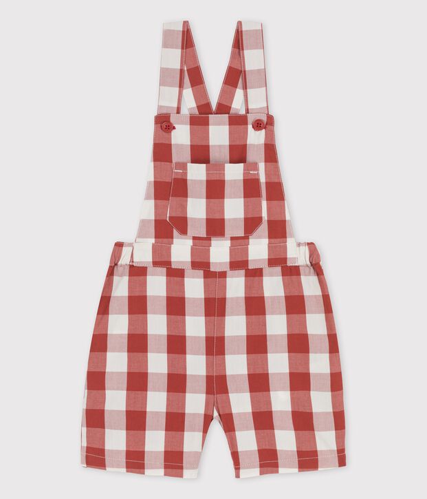 Salopette courte en popeline b&eacute;b&eacute; marron/&eacute;cru