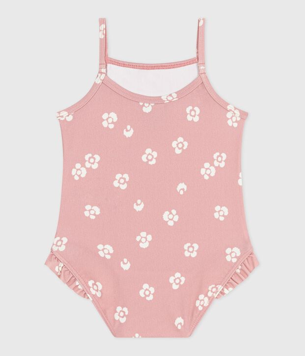 Maillot de bain b&eacute;b&eacute; une pi&egrave;ce &agrave; volants, imprim&eacute; fleuri rose/blanc