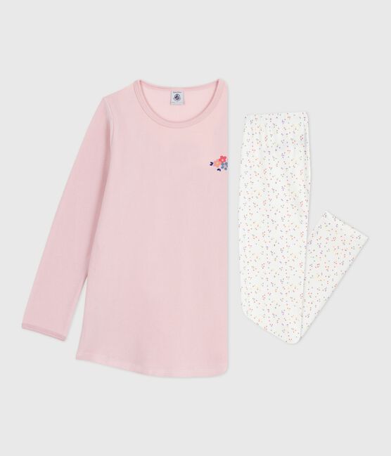 Chemise de nuit et legging enfant en velours rose JOLI/blanc MULTICO