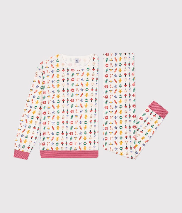 Katoenen pyjama met kerstprint wit/multicouleur