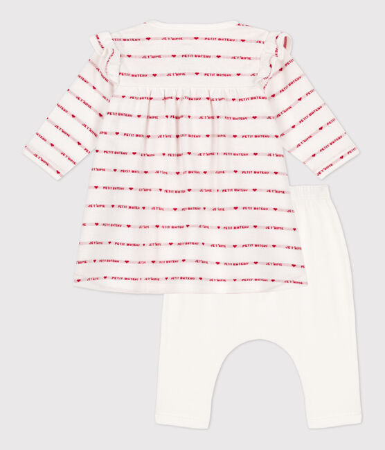 Katoenen leggingjurk van jacquard voor baby's wit MARSHMALLOW/rood TERKUIT
