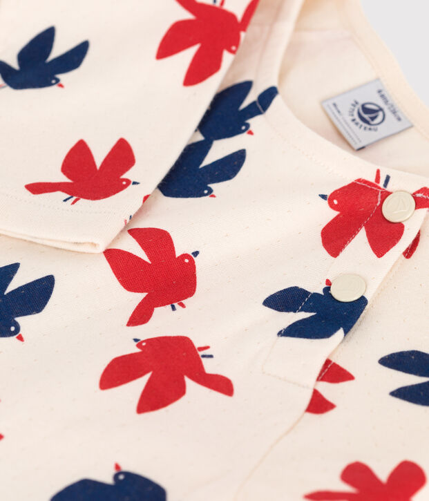 Robe enfant en coton manches longues imprim&eacute;e &eacute;cru/multicouleur