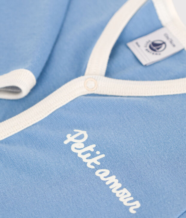 Pyjama b&eacute;b&eacute; en coton uni bleu