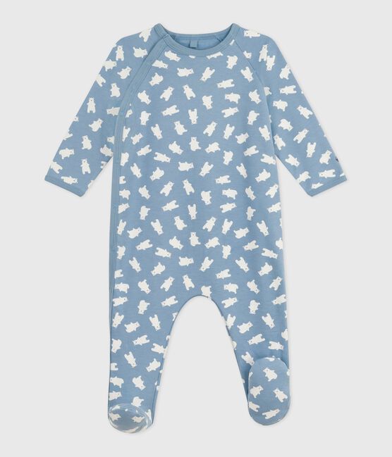 Pyjama bébé en molleton gratté imprimé bleu ADRIATIC/ MILK