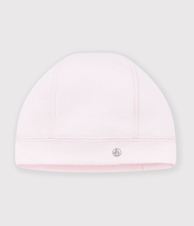 Bonnet b&eacute;b&eacute; en coton uni rose clair