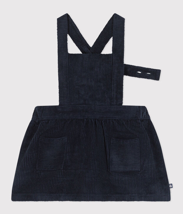 Robe sans manche en velours grosses c&ocirc;tes b&eacute;b&eacute; bleu marine