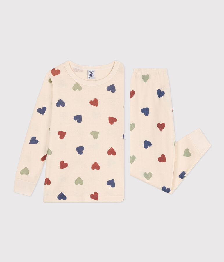 Pyjama imprim&eacute; en coton motif c&oelig;ur enfant blanc AVALANCHE/ MULTICO