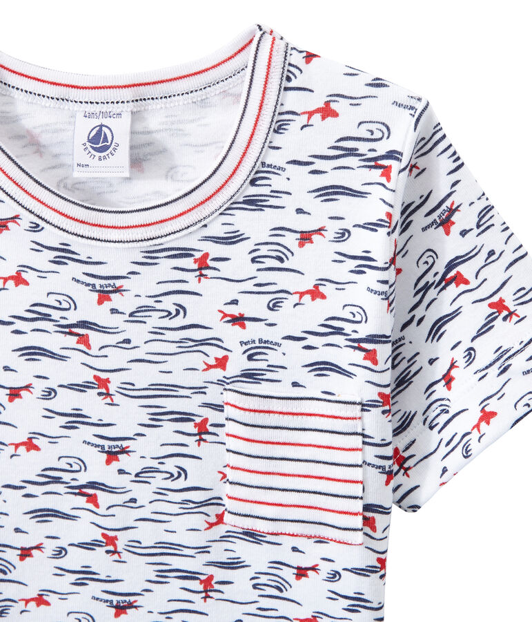 Korte jongenspyjama met dessin en strepen wit ECUME/blauw SMOKING/ MULTICO