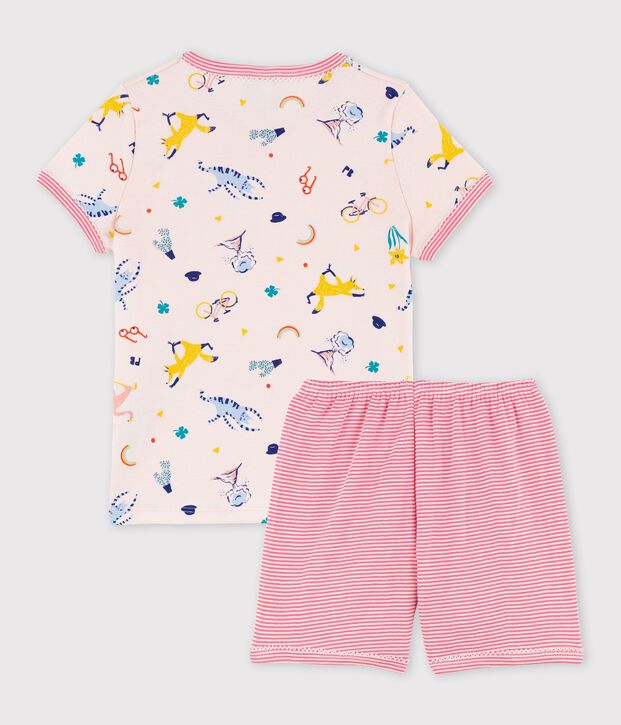 Korte katoenen pyjama met geprinte yoga dieren voor meisjes roze/multicouleur