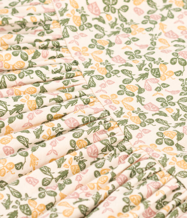 Meisjesjurk met korte mouwen en print in katoen ecru/multicouleur