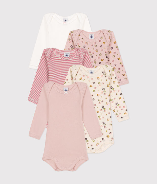 Setje met 5 katoenen body's met lange mouw en bloemenprint voor baby's multicouleur