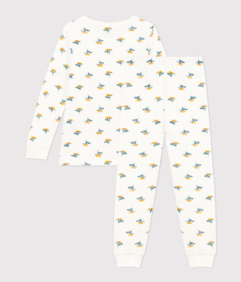 Pyjama fleur petite fille en bouclette &eacute;ponge blanc/multicouleur