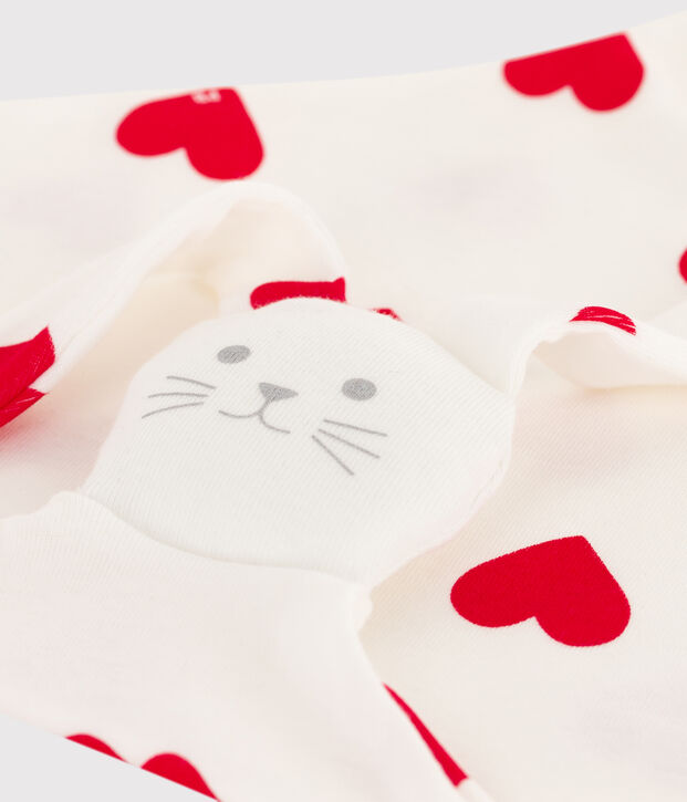 DOUDOU COEUR EN COTON blanc/rouge