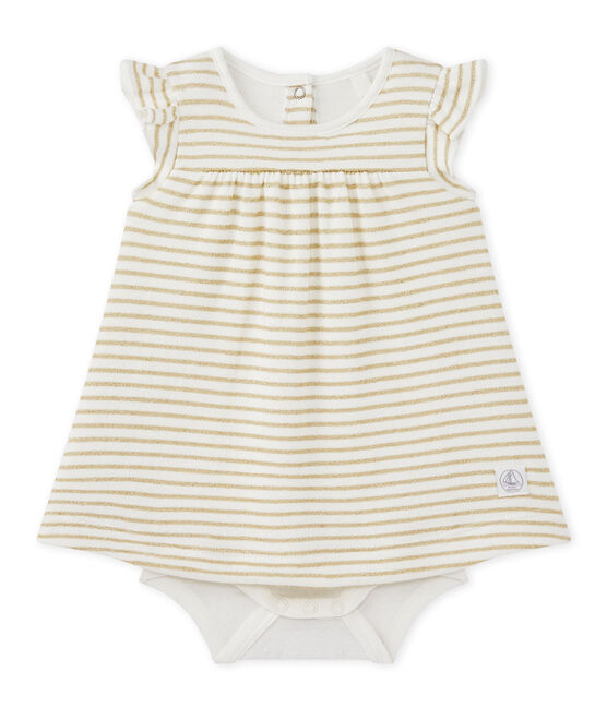 Gestreept bodyjurkje voor babymeisjes wit MARSHMALLOW/geel DORE
