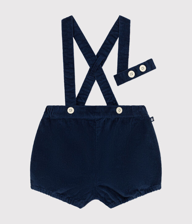 Short &agrave; bretelle en velours b&eacute;b&eacute; bleu fonc&eacute;