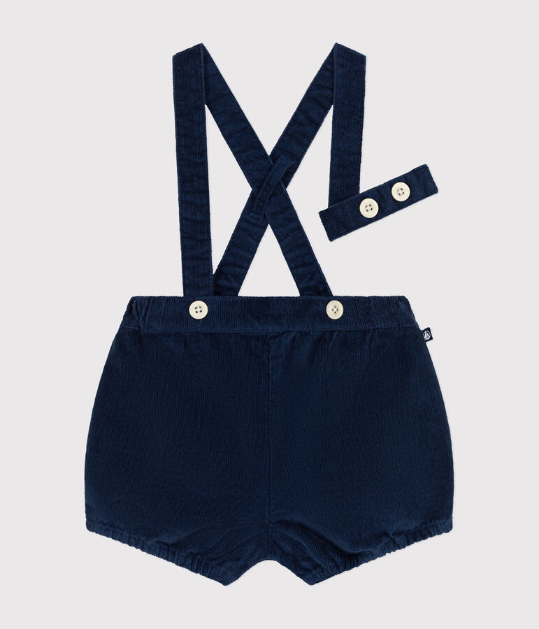 Fluwelen babyshort met bretels blauw