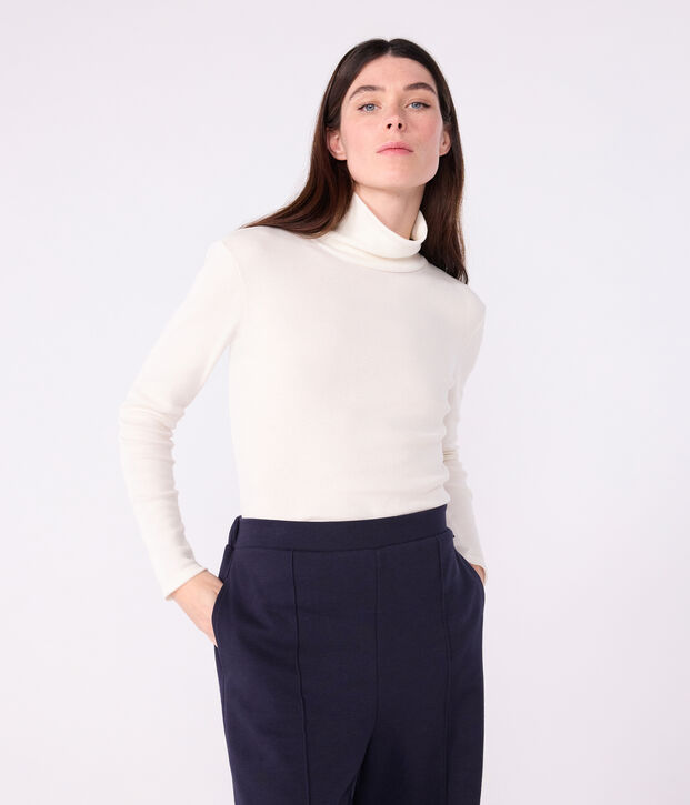Sous-pull femme l'iconique en laine et coton &eacute;cru