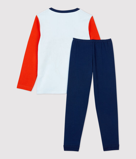 Katoenen jongenspyjama met wolvenmotief blauw MEDIEVAL/wit MULTICO