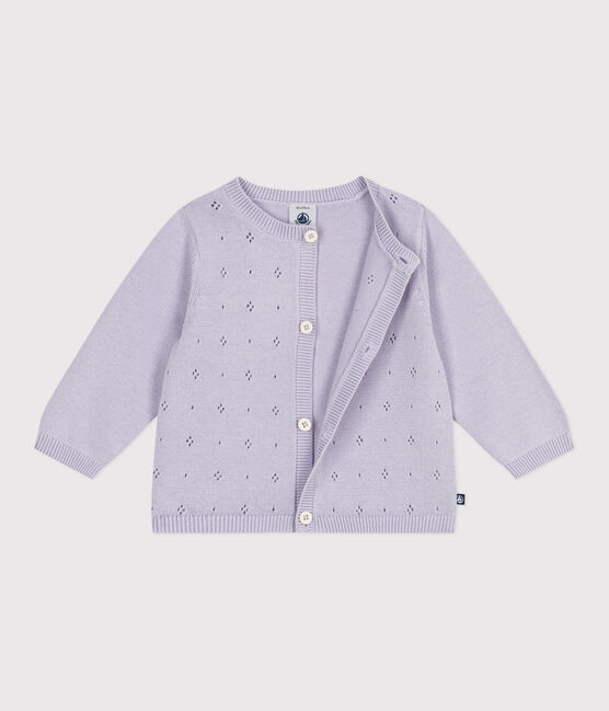 Effen gebreid babyvestje in katoen purper PARME