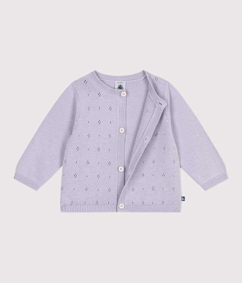 Cardigan b&eacute;b&eacute; en tricot de coton uni violet