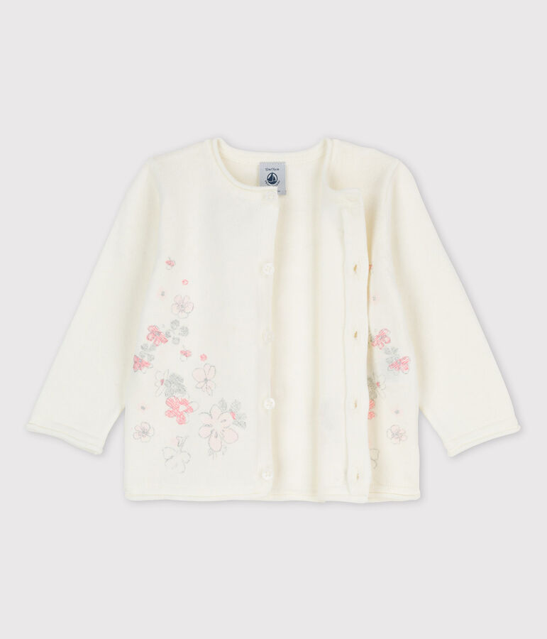 Cardigan en tricot jersey coton/lin b&eacute;b&eacute; fille blanc