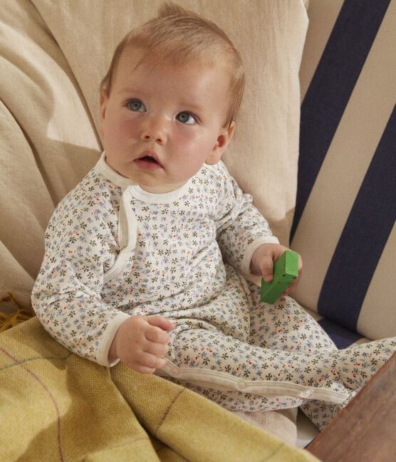Slaappakje in molton met print voor baby's wit MARSHMALLOW/wit MULTICO