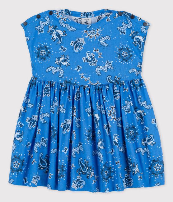 Jurk met korte mouwen uit popeline met bandanaprint voor baby's. blauw BRASIER/wit MULTICO