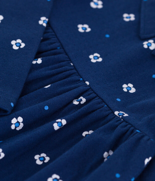 Katoenen kinderjurk met bloemenprint en lange mouwen blauw/multicouleur