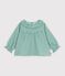 Katoenen babybloesje met lange mouwen en vichy-/hartjesprint groen/wit