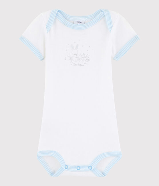 Body manches courtes bébé garçon blanc ECUME/bleu JASMIN