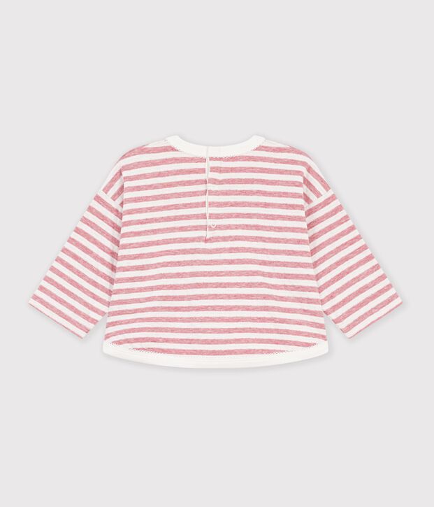 Gestreept T-shirt met lange mouwen in katoen voor baby's roze/ecru