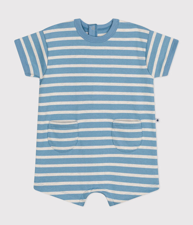 Kort pakje van dikke jersey met matrozenstrepen voor baby's blauw/beige