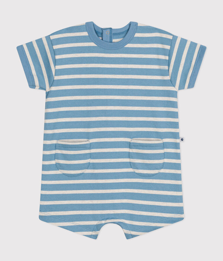 Combinaison courte ray&eacute;e marini&egrave;re en jersey &eacute;pais b&eacute;b&eacute; bleu/beige