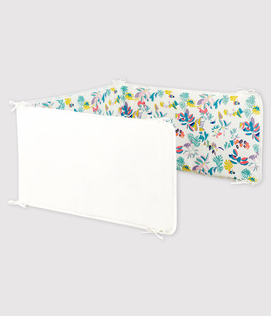 Geribde stootrand bed met jungle print voor baby meisje wit MARSHMALLOW/wit MULTICO