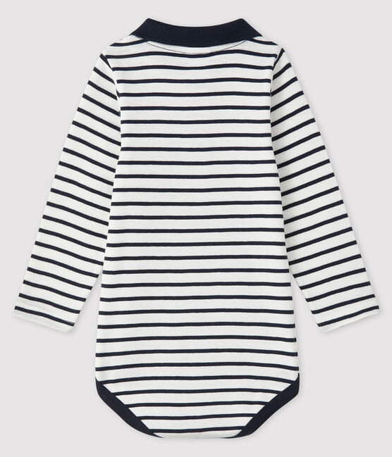 Rompertje lange mouwen babyjongen wit MARSHMALLOW/blauw SMOKING