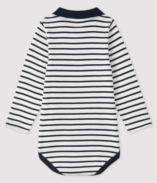Rompertje lange mouwen babyjongen wit/blauw