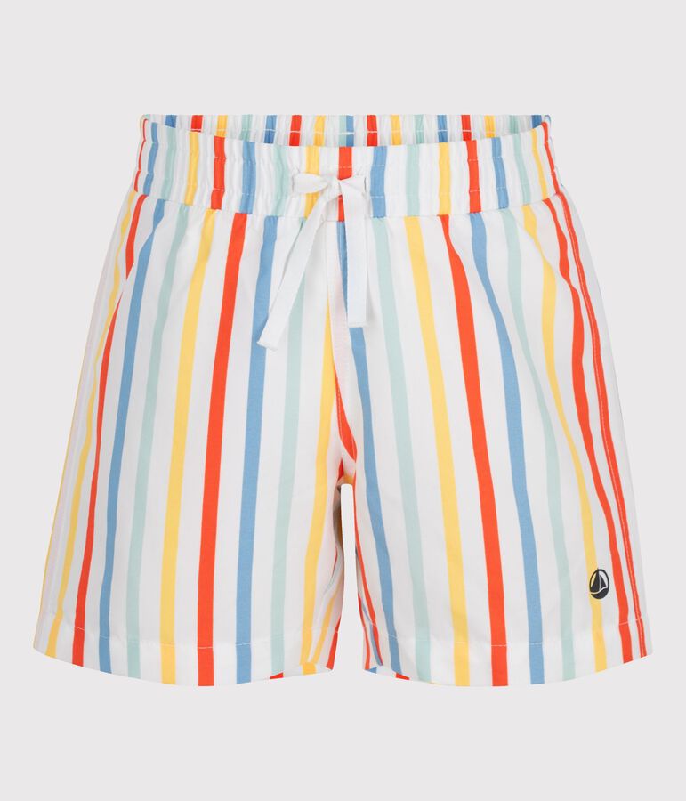 Gestreepte zwemshort voor kinderen wit MARSHMALLOW/wit MULTICO