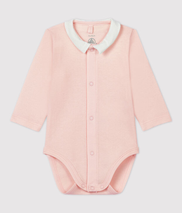 Body rose &agrave; col b&eacute;b&eacute; en coton biologique rose clair