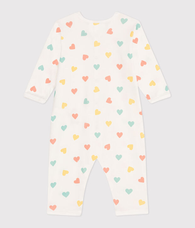 Katoenen babypyjama met hartjesprint zonder voetjes wit/multicouleur