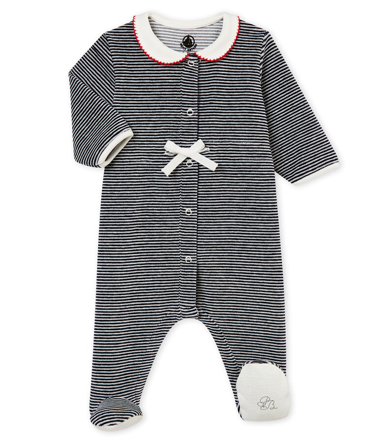 Pyjama met milleraies strepen voor babymeisjes blauw/wit