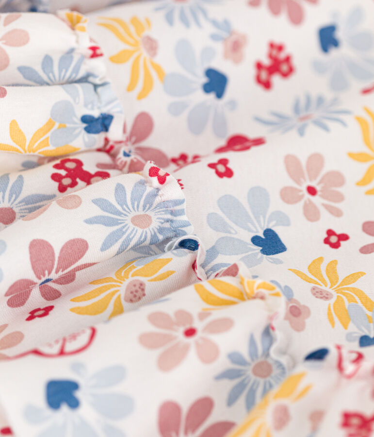 Mouwloze katoenen jurk voor meisjes wit MARSHMALLOW/wit MULTICO