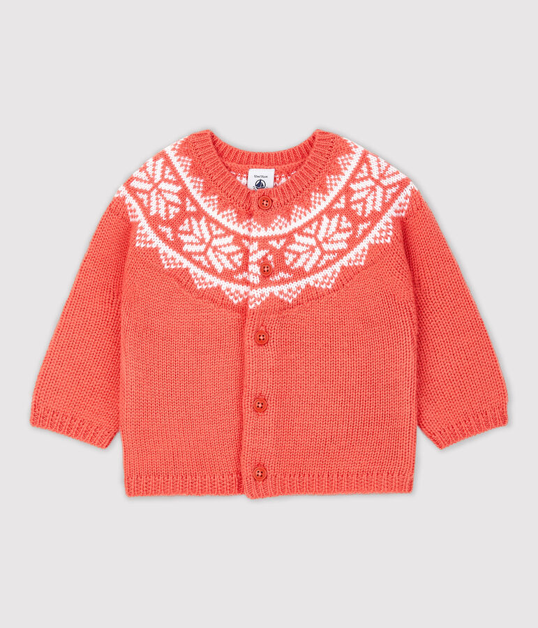 Cardigan 100% laine b&eacute;b&eacute;. orange OURSIN/blanc MARSHMALLOW
