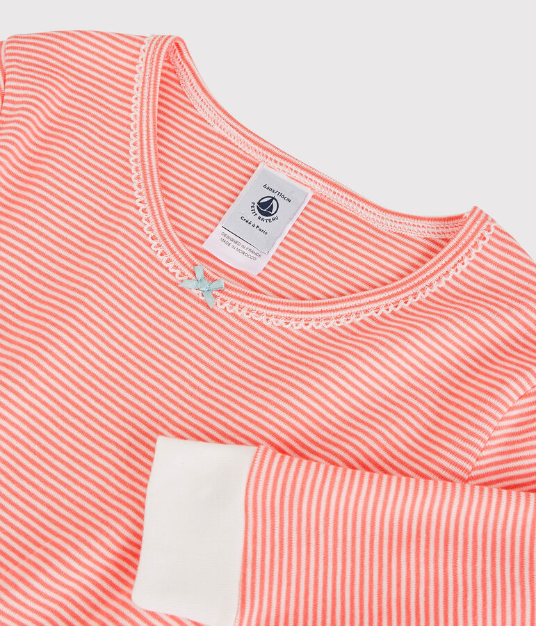 Pyjama snugfit ray&eacute; milleraies petite fille en coton orange/blanc