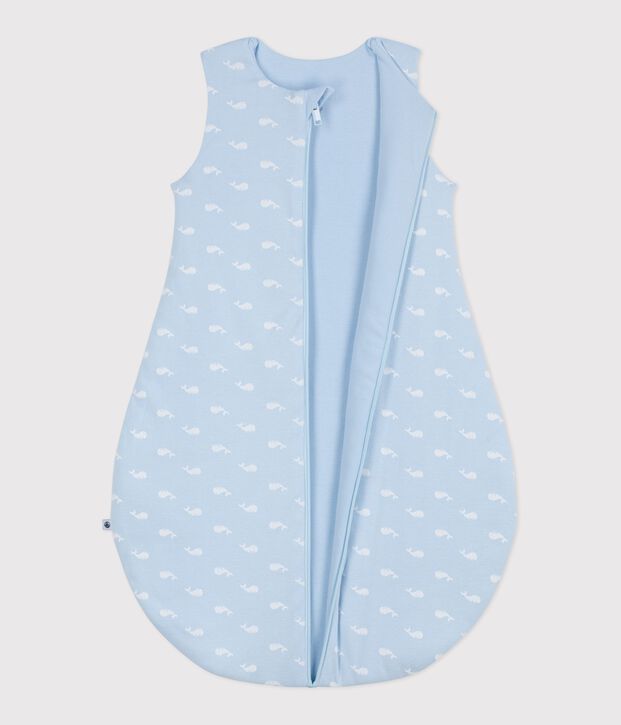Katoenen babytrappelzakje met walvisprint TOG 2.5 blauw/wit
