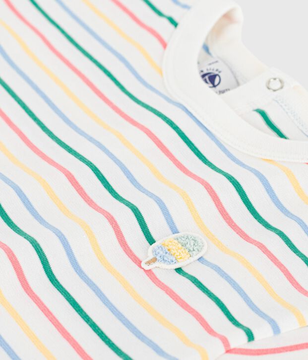 Tee-shirt b&eacute;b&eacute; en coton manches courtes, ray&eacute; blanc/multicouleur
