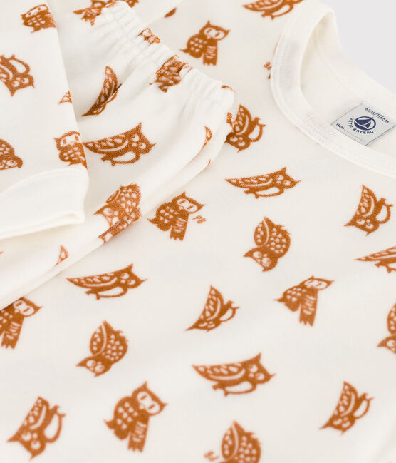 Fluwelen pyjama voor kleine meisjes en jongens wit MARSHMALLOW/ ECUREUIL