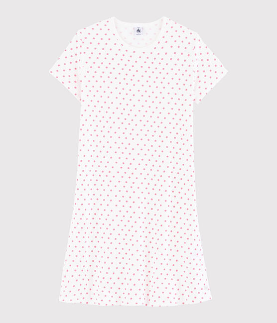 Roze katoenen nachthemd met stippen voor meisjes - dames wit MARSHMALLOW/roze GRETEL