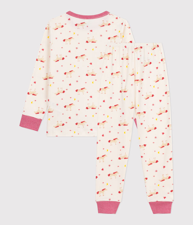 Pyjama enfant en coton imprim&eacute; chevaux &eacute;cru/multicouleur