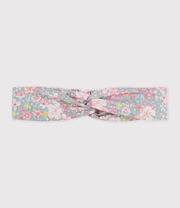 Bandeau enfant en popeline imprim&eacute; fleuri bleu/multicouleur